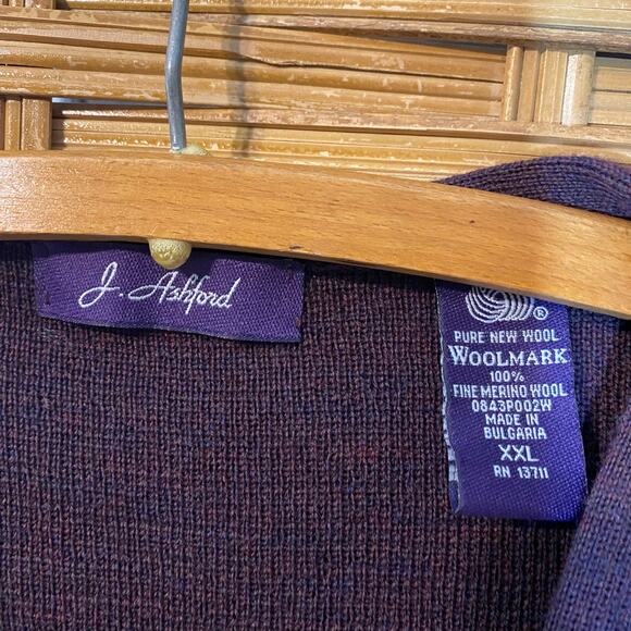 J. Ashford 100% Merino Wool Sweater Vest XXL Bulgaria grandpa Woolmark plum red - Picture 3 of 8